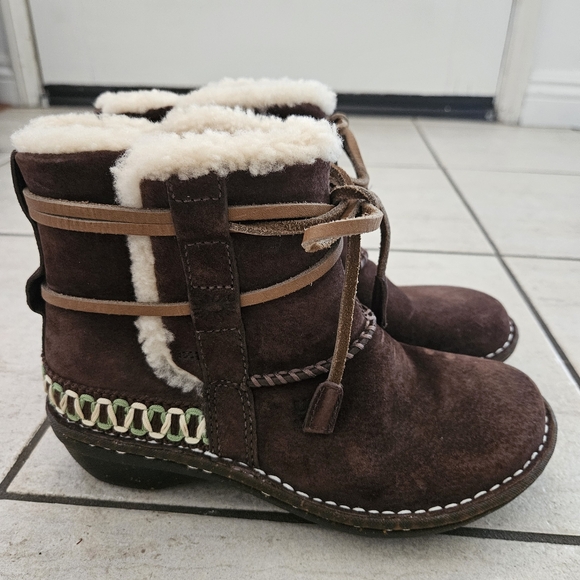Ugg Brown Suede Shearling Ankle Boots - Picture 5 of 7